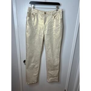 DG2 Diane Gilman Women's Shimmer Metallic Stretch Jeans Ivory ~ Size 14